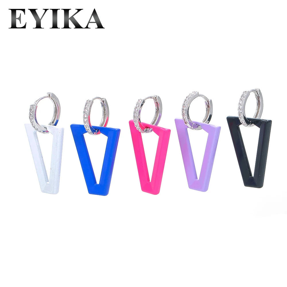 EYIKA 1 Pair Geometric Invert Triangle Multicolor Enamel Dangle Earrings Zircon Hoops Women Girls Neon Fluorescent Y2K Jewelry