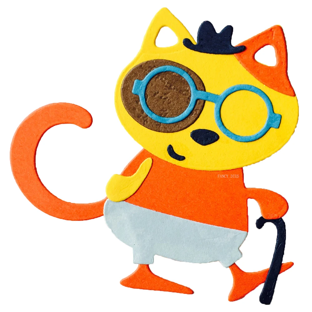 

Cat With Glasses Cut Die Scrapbooking Stamp Photo Album Embossing Wooden Mold Cutter for Fustelle Big Cutting Machine