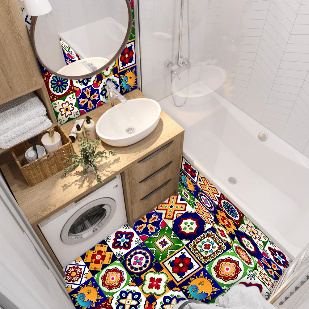 10/15/20cm Moroccan Style Ceramic Tiles Wall Sticker Tables Bathroom Kitchen Home Decor Wallpaper Waterproof Vinly Art Mural