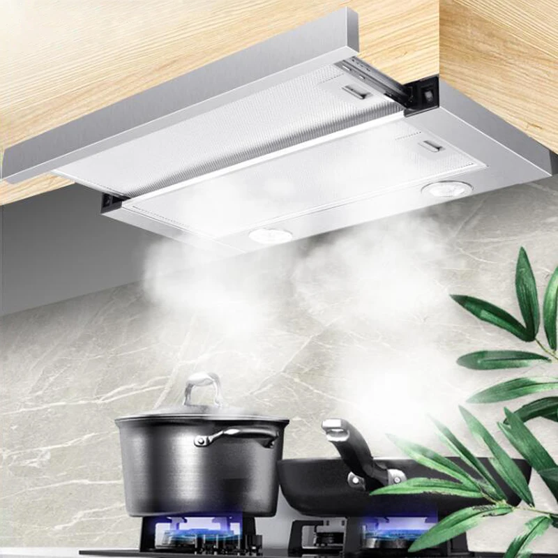 Pull-out Range Hood Exhaust Fan Kitchen Exhaust Hood Small Dual Motors Home Ultra-thin Stainless Steel European Style Range Hood