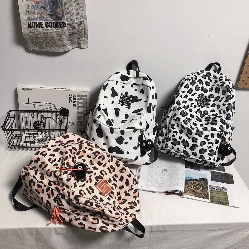 Leopard plecak dla studentów moda damska kobieta tkanina nylonowa styl obozowy torby szkolne projektant marki kobiece plecaki podróżne