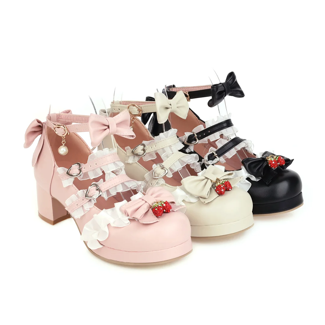 Chunky Platform Girls Lolita Shoes Mid Heel Round Toe Bows Students Princess Sexy Nightclub Cosplay Party Korean British Style