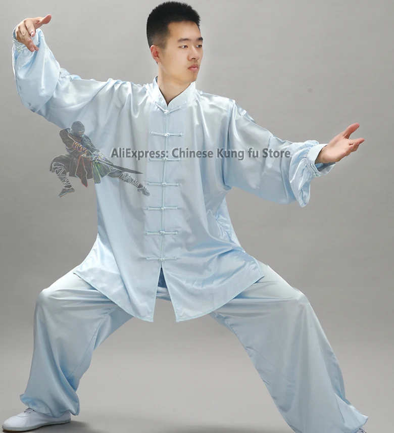 Kung fu Suit Shiny Satin Tai chi Uniform Wushu Kung fu Martial arts Suit Wing Chun Jacket and Pants Traditional Chinese Clothing