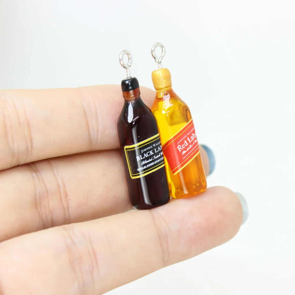 Yamily 8Pcs/Lot 30*9mm Dollhouse Resin Alcohol Bottle Charm Pendants Jewelry For DIY Earrings Keychain Bracelet Accessories