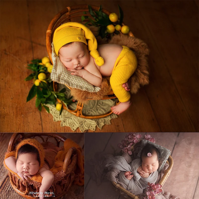 

Newborn Photography Props Bamboo Baskets Baby Photo Bed Posing Props Infant Bebe Studio Shoot Accessories Full-moon Baby