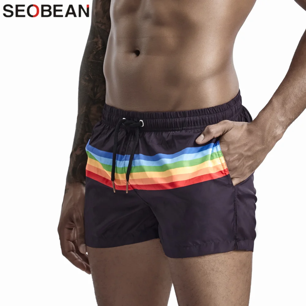 SEOBEAN-pantalones cortos de secado rápido para hombre, bañadores de poliéster 100%, a rayas, a la moda, para verano