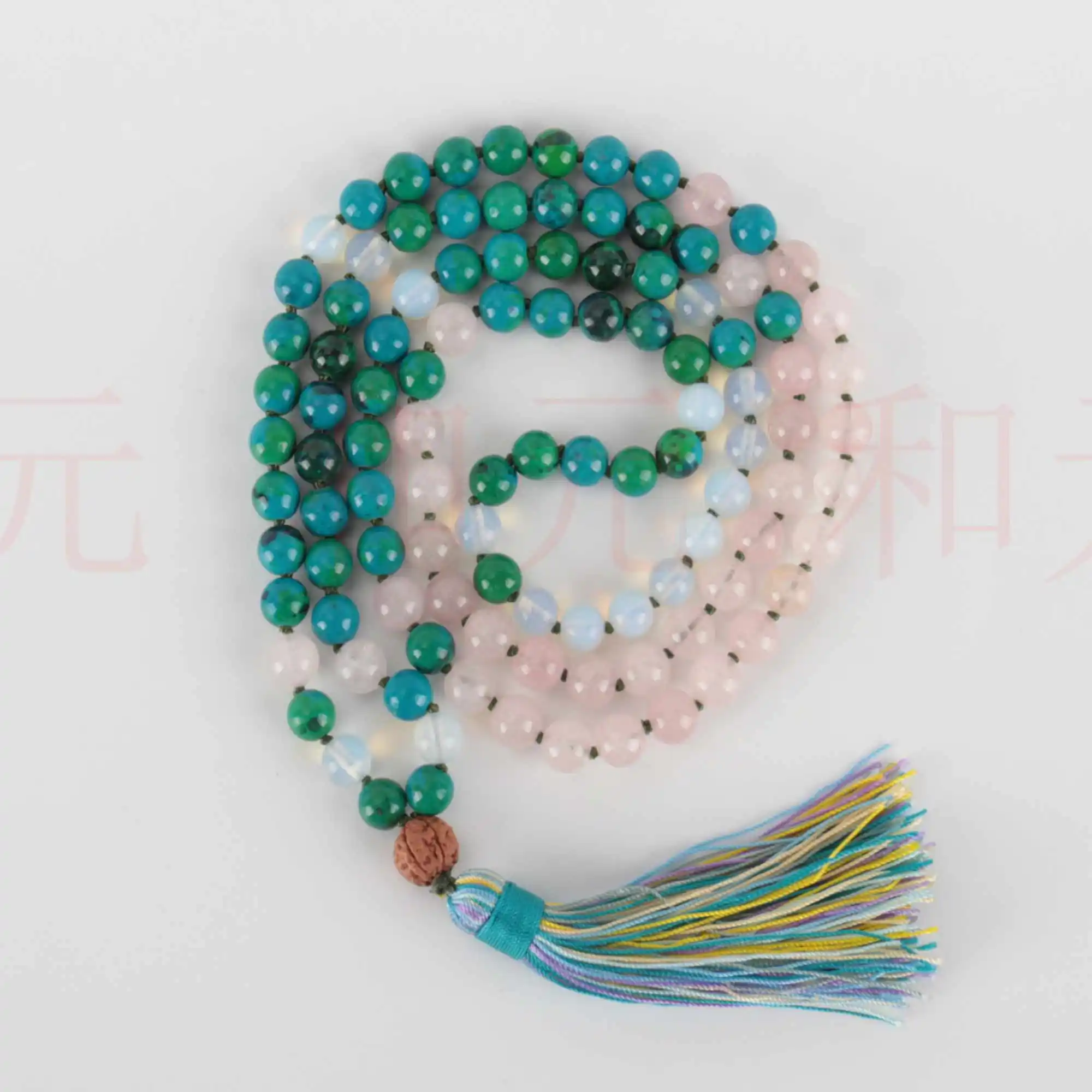 

6mm 108 knot natural pink quartz blue green turquoise Rudraksha bracelet Yoga Calming Spirituality Classic Day Prayer