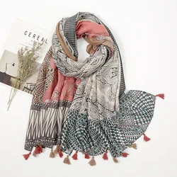 Women Fashion Aztec Cashew Floral Tassel Viscose Shawl Scarf Lady High Quality Wrap Pashmina Stole Bufanda Muslim Hijab 180*90Cm