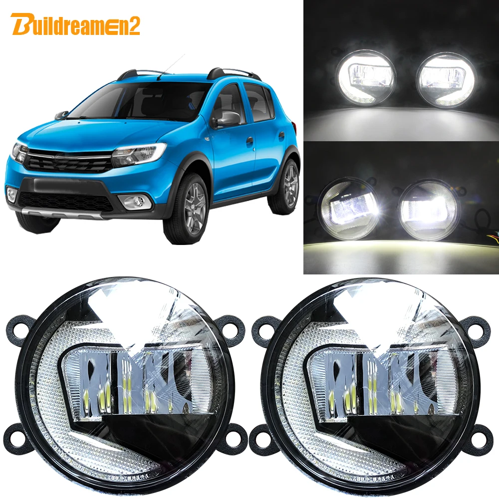 Buildreamen2 For Renault Sandero Stepway Hatchback 2008-2015 Car 90mm Round LED Projector Fog Light Daytime Running Light 12V