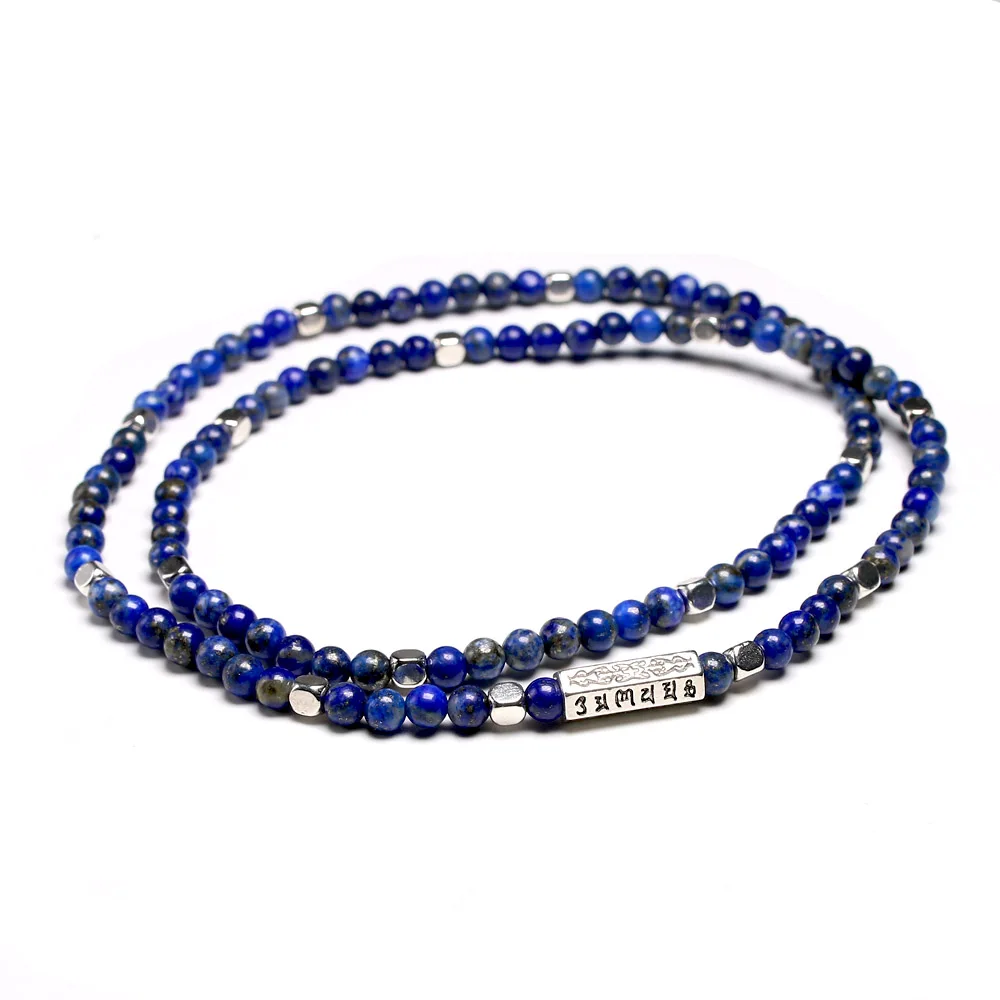 Tibetan OM 108 Mala Bracelets 4mm Pearl Natural Stone Lapis Lazuli Healing Bracelet Beads For Women