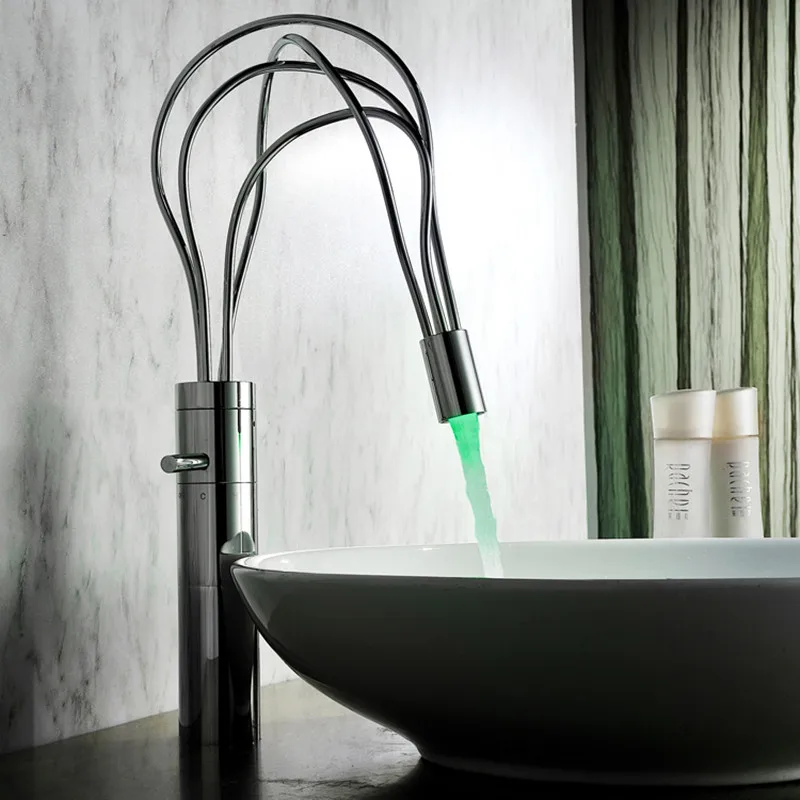 Tuqiu Bathroom Faucet Led Faucet Chrome Basin Faucet Cold & Hot Brass Waterfall Faucet Mixer Sink Tap Single Handle Bathroom Tap