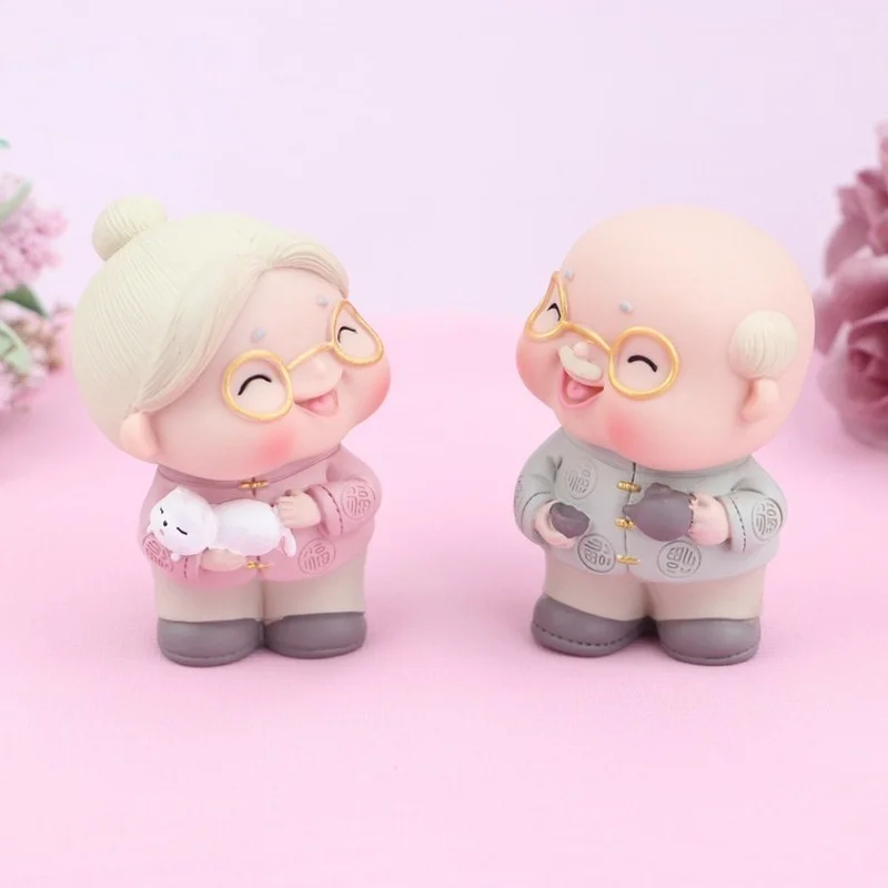 Cute Old Couple Figurines,Grandma Grandpa Ornament,Mini Statue,Sculpture,Toys,Miniature,Birthday Gifts,Decor Decoration,Crafts