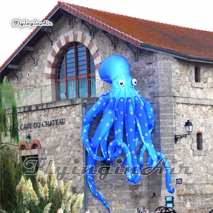 Outdoor Giant Animal Inflatable Octopus 8m Hanging Blow Up Blue Octopus Balloon With Eight Arms For Building Wall Decoration