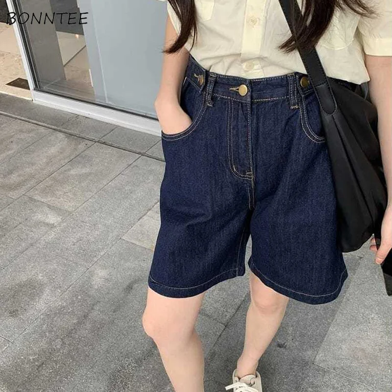 Shorts Women Denim Retro Button-fly Harajuku Vintage Stretwear Chic All-match High-street Students Daily Leisure Female Loose