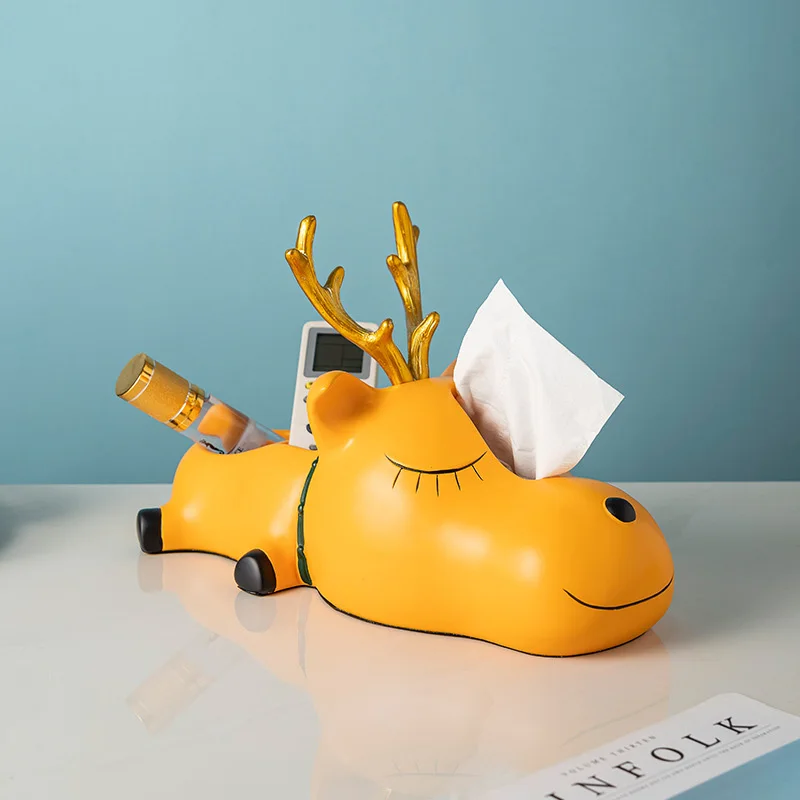 

Creative Yellow Resin Cute Deer Tissue Box Multifunctional Storage Box Household Dining Table Tea Table Drawer Box decorate Box