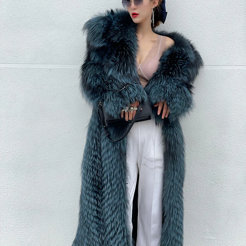 

2021WinterNew off Season Special Price in Autumn And Winter Of 2021 Silver Fox Full Skin Lapel Young Super Long Fur lady's Coat