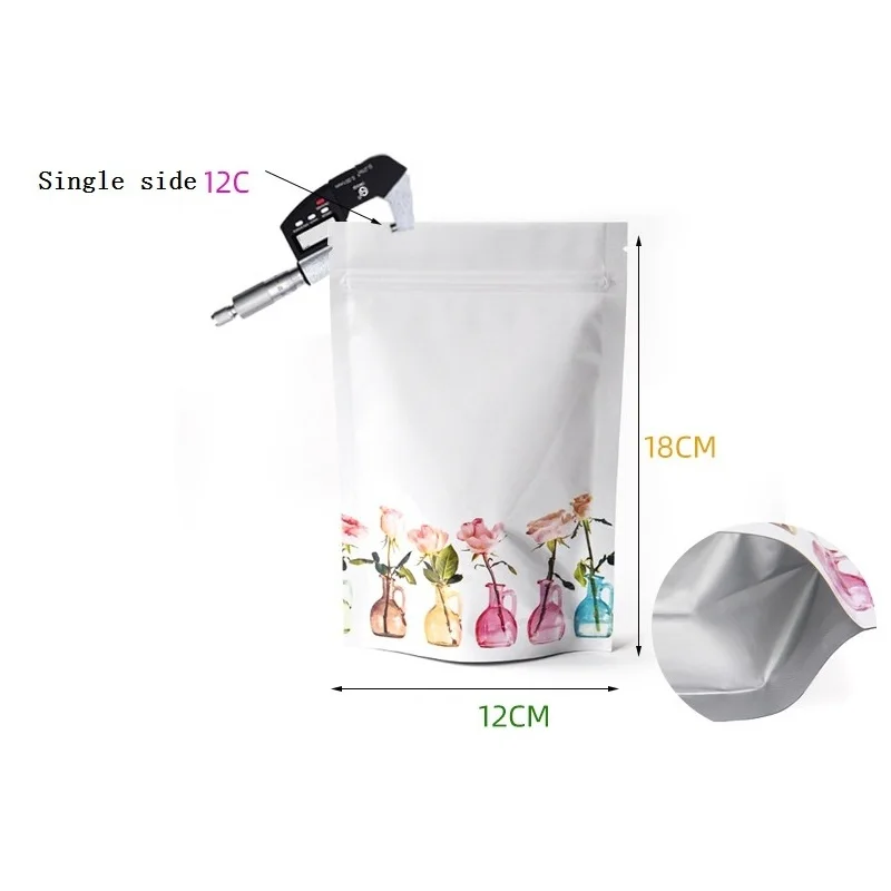 1000pcs/lot Rose pattern White Stand Up Zip lock Foil Pouches Aluminum Foil Standing Pouches,Food Storage Stand Up zip lock Bags