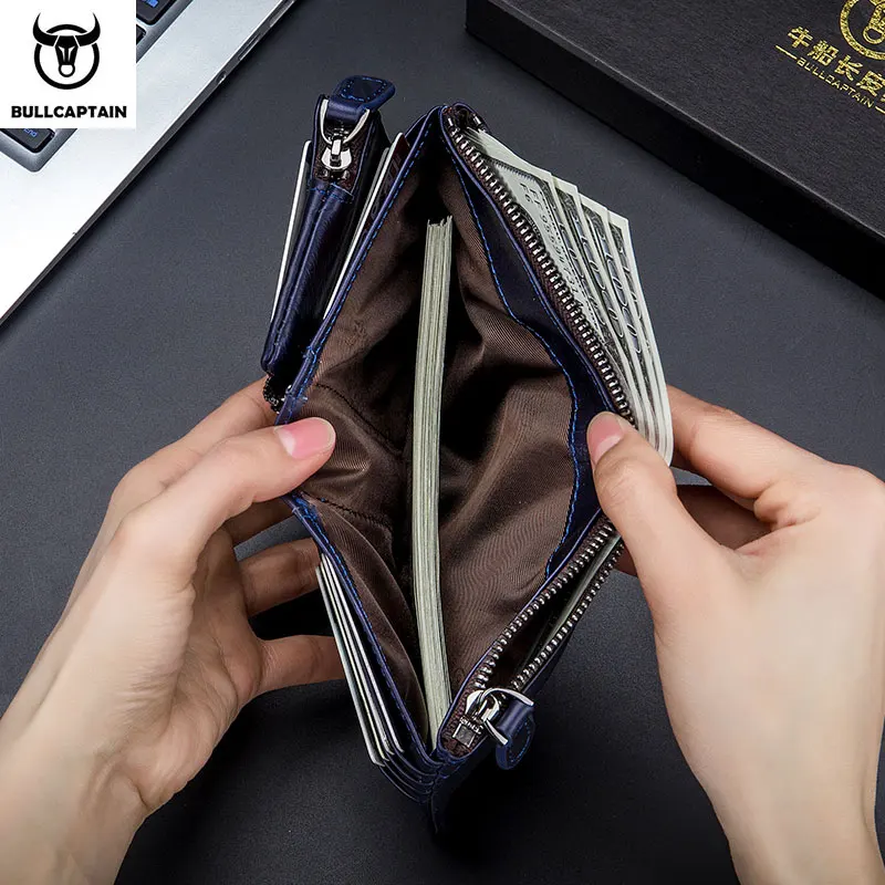 Bullcaptain Vintage Leather Buckle Wallet Coin Purse Wallet Card Men\'s Wallet Cartera Hombre Men\'s Handbag RFID Holder
