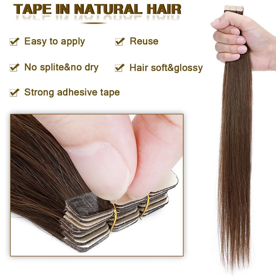 S-noilite Natural Hair Extensions 2.5g/pc Tape In Human Hair Adhesive Invisible Skin Weft Double Sides Glue In Hair Extensions