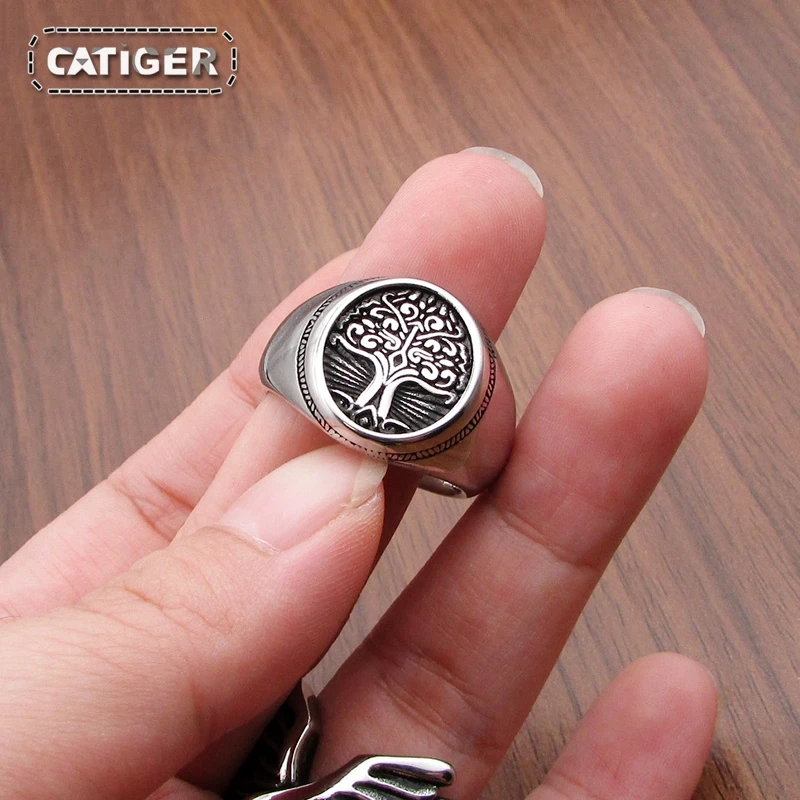 Punk 316L Stainless Steel Tree of Life Signet Ring Classic Viking Amulet Rings Nordic Jewelry