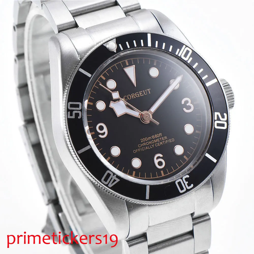 New Arrival 41mm Corgeut Black Dial Black Blue bezel Sapphire Glass Automatic Movement Men Watch