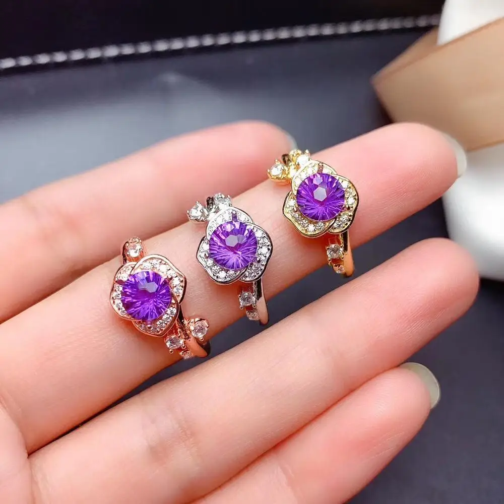 

Natural And Real Classic Silver 925 Jewelry Amethyst Silver Rings For Women With Oval Shaped Gemstones Engagement Female Gift