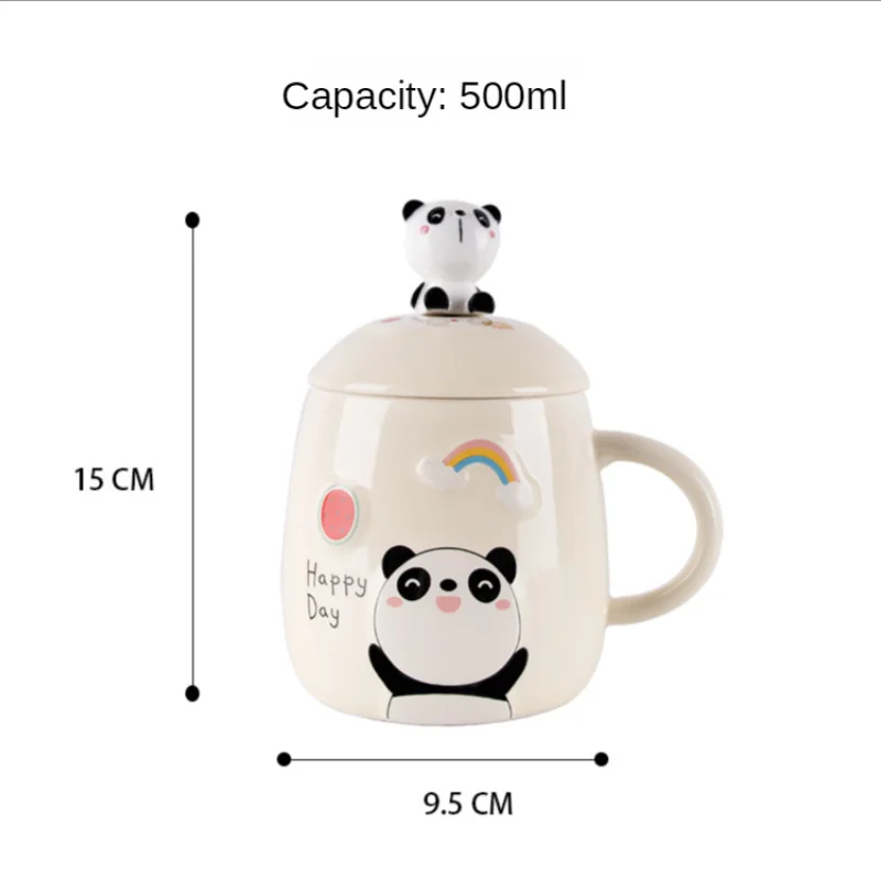 Panda Bunny Spoons Coffee Cups with Lids Water Bottle Female Student Korean Version Cute Mugs Breakfast Drinkware Porcelain