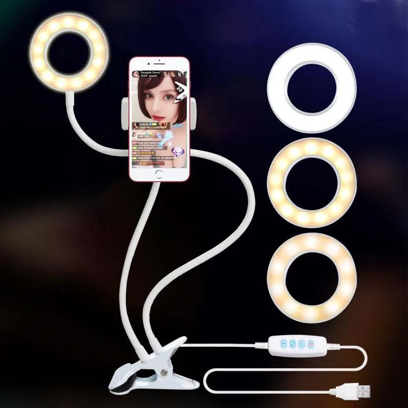 Universal Selfie Ring Light with Flexible Mobile Phone Holder Lazy Bracket Desk Lamp LED Light for Live Stream Office Kitchen