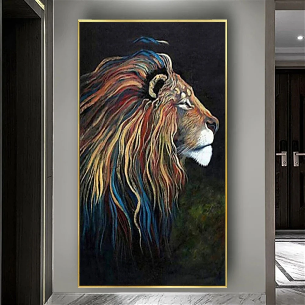 

Nordic abstract home decor art 100%Hand Painted animal Oil Paintings on Canvas Modern Lion Wall Art for Home Wall Decor Pictures