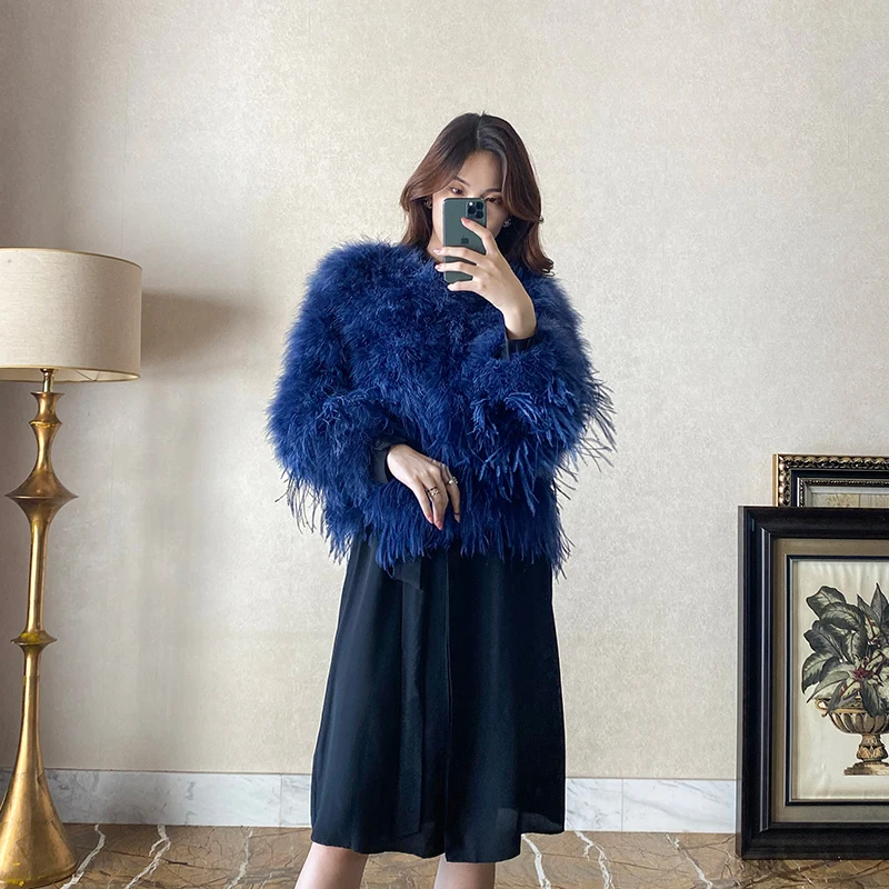 women 100% Real ostrich feather fur Coat Jacket Bolero Bridal Formal Winter New Coat Furry outwear fur clothing C294