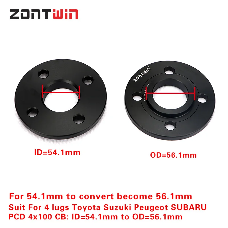 2Piece 3/5/8/10mm Wheel Spacer Adapters PCD 4x100 CB ID=54.1mm to OD=56.1mm suit for 4 lugs Toyota Suzuki Peugeot SUBARU Car