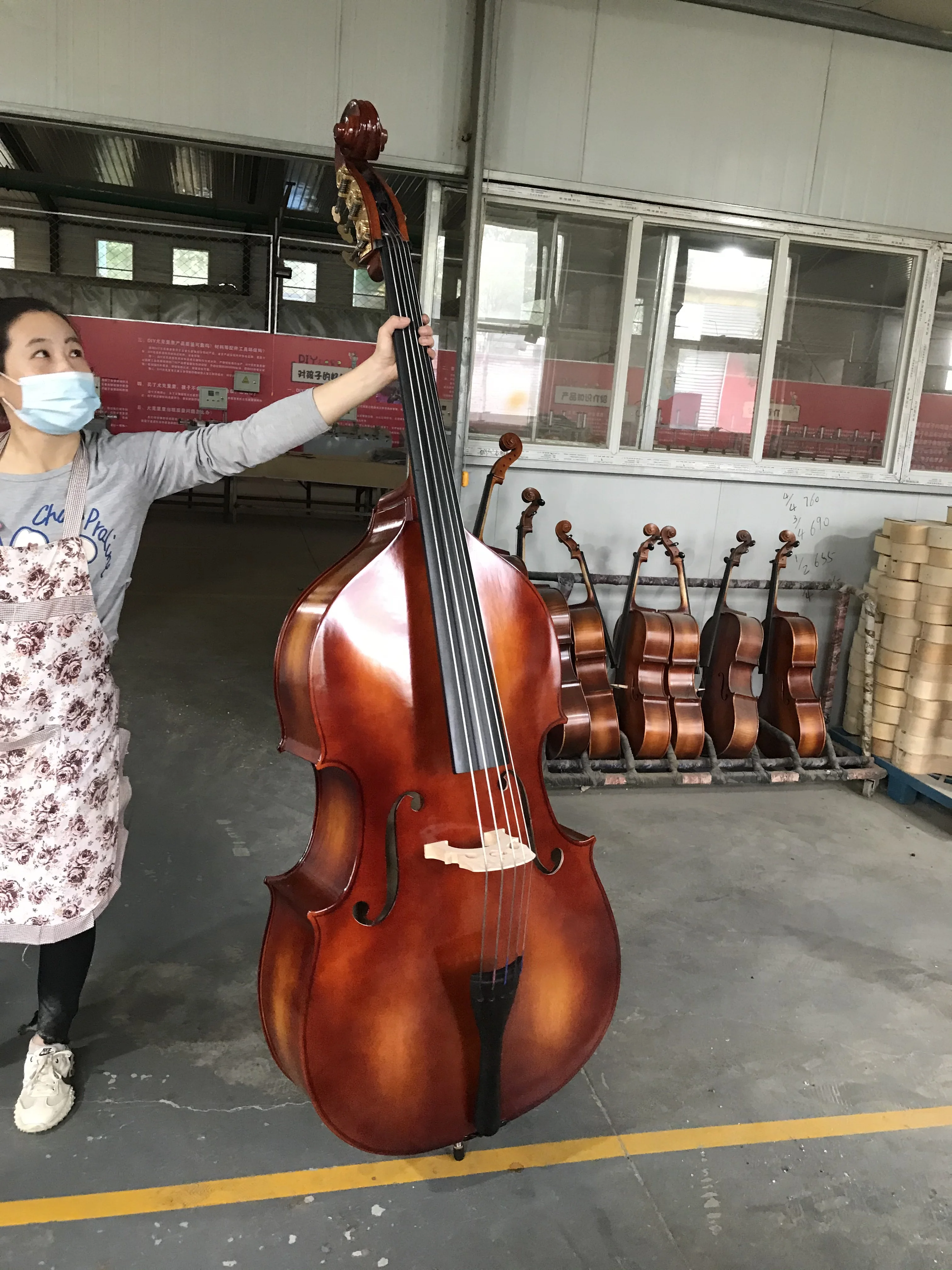 Customized Double Bass Handmade Plywood with Free Bag, Popular Wood, 5 Strings, 3/4 Contrabass, 5 Strings, 3/4