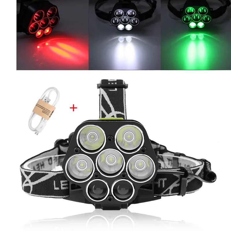 

Headlight 7*T6 Bike Head Lamp Light 18650 Rechargeable Flashlight Torch Head Red Blue White Green Emitting Support Dropshipping