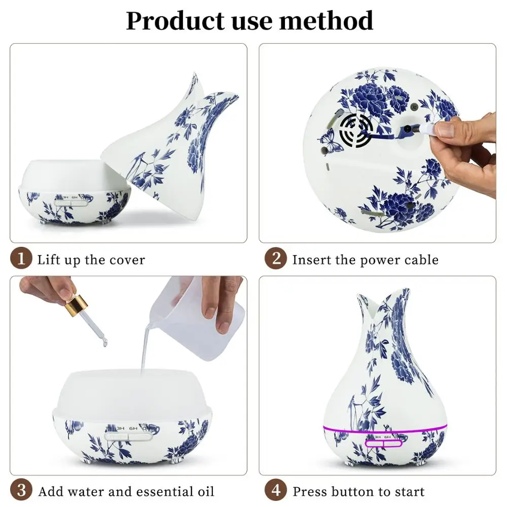 400ml Elegant Chinese Blue And White Porcelain Humidifier Ultrasonic Remote Control Wireless Aroma Diffuse Best Delicate Design