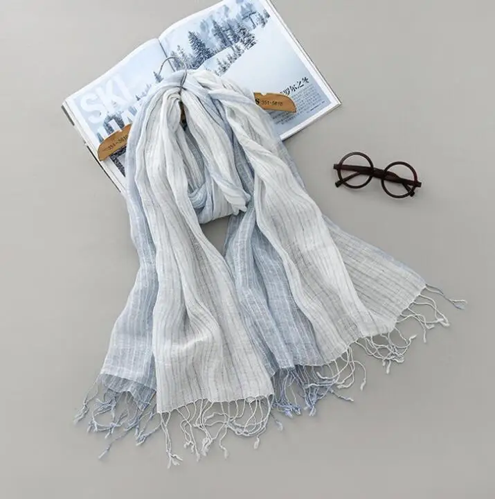 

New Summer Japanese Design Linen Scarf Fashion Striped Cotton Linen Beach Sunscreen Scarves 70x170cm
