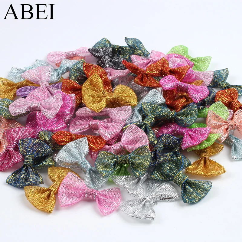 50pcs Mix Colors Glitter Bows DIY Ribbon Bow Handmade Flower Material Crafts Projects Accessories