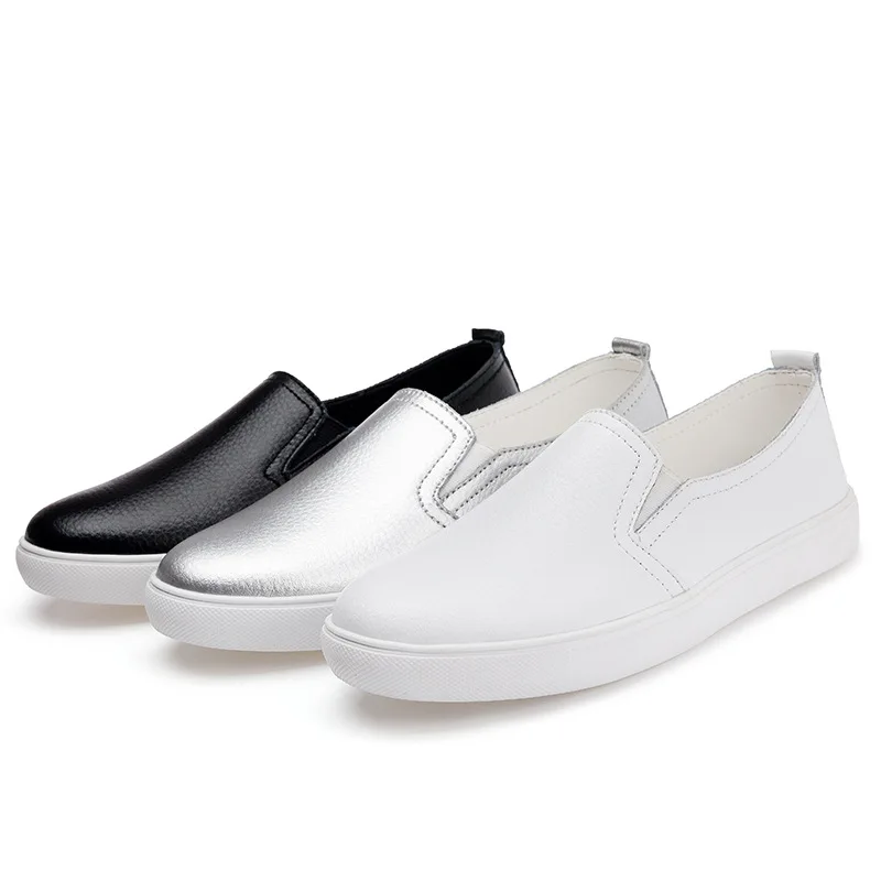 WOIZGIC-zapatos vulcanizados de piel auténtica de vaca para mujer, mocasines planos, sin cordones, informales, color blanco, estilo coreano, LLX-6688