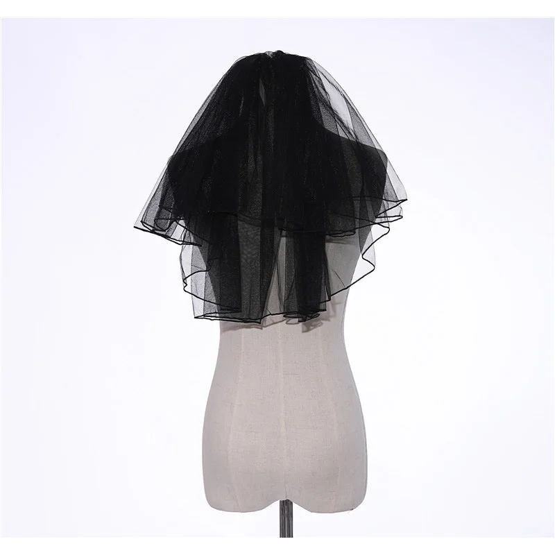 Fancy Black Wedding Veil 2 Layers Tulle with Comb Bridal Accessories Free Shipping