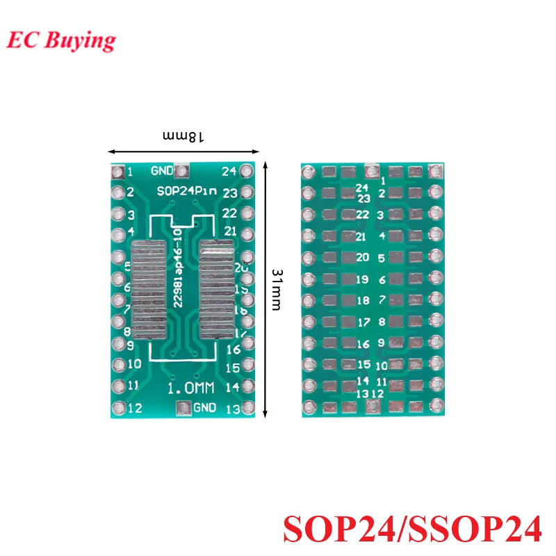 10pcs SOP24 SSOP24 TSSOP24 to DIP24 Transfer Board Adapter PCB Pinboard SMD Turn DIP Pin IC Test Plate 1.0mm 2.54mm Pitch Socket