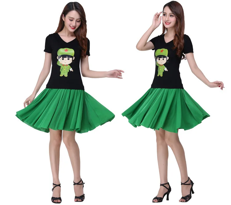 ละตินกระโปรงผู้หญิงห้องบอลรูมเต้นรํากระโปรงสีดําฝึกผู้ใหญ่เต้นรําละตินเต้นรําเสื้อผ้าจีบกระโปรง