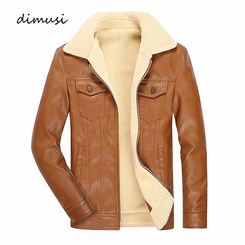 DIMUSI PU Leather Men's Jacket Winter Casual Fleece Thick Warm Leather Coats Faux Leather Slim Motorcycle Jackets Brand Clothing