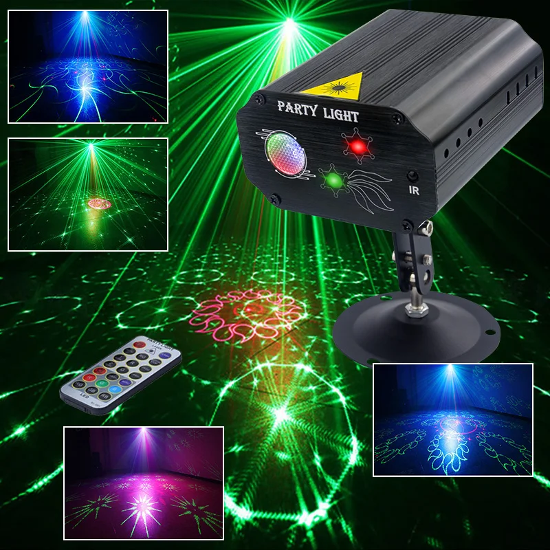 

Remote Control Mini Laser Projector LED Stage Effect Christmas Lights Atmosphere Decoration For Home DJ Disco Sound Party Lights