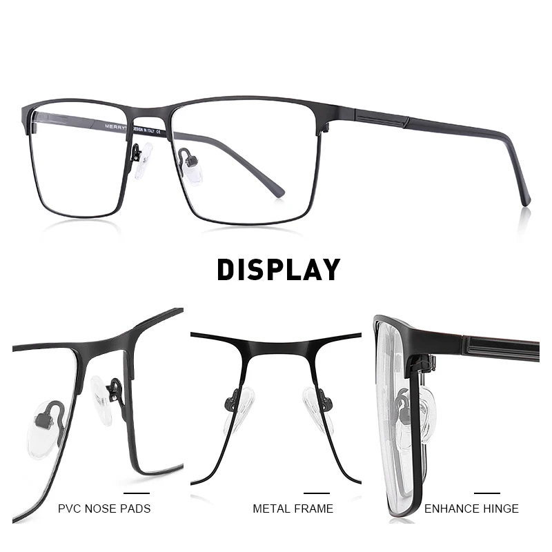 MERRYS DESIGN Men Prescription Glasses Square Myopia Full Frames Eyeglasses Male Business Style Optical Glasses S2057PG