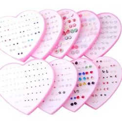 AOMU Multicolor Cryatal 36 Pairs Cartoon Hypoallergenic Plastic Stud Earrings Set For Women Girl Wedding Christmas Gifts Jewelry