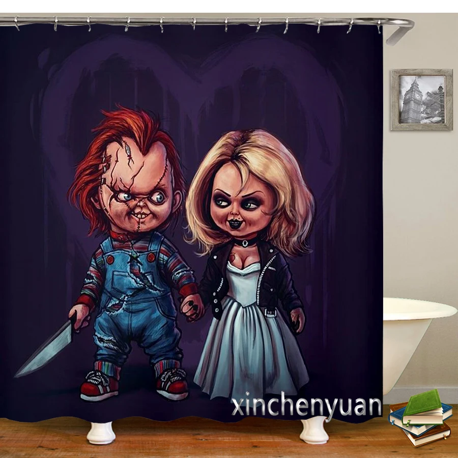 Horror Chucky Shower Curtains Waterproof Bathroom Curtain 3d Printed Fabric with Hooks Decoration Shower Curtain M10