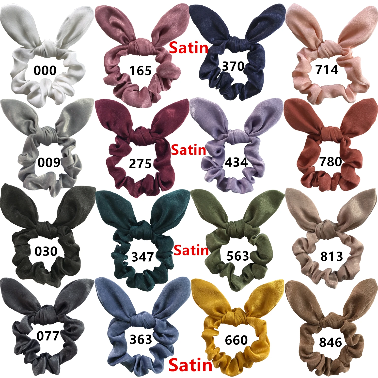 16 PCS Satin Rabbit Ear Hair Scrunchie Girls Women Bunny Ear Elastic Bands Ponytail Holder bow Tie Scrunchy Hair Accessories