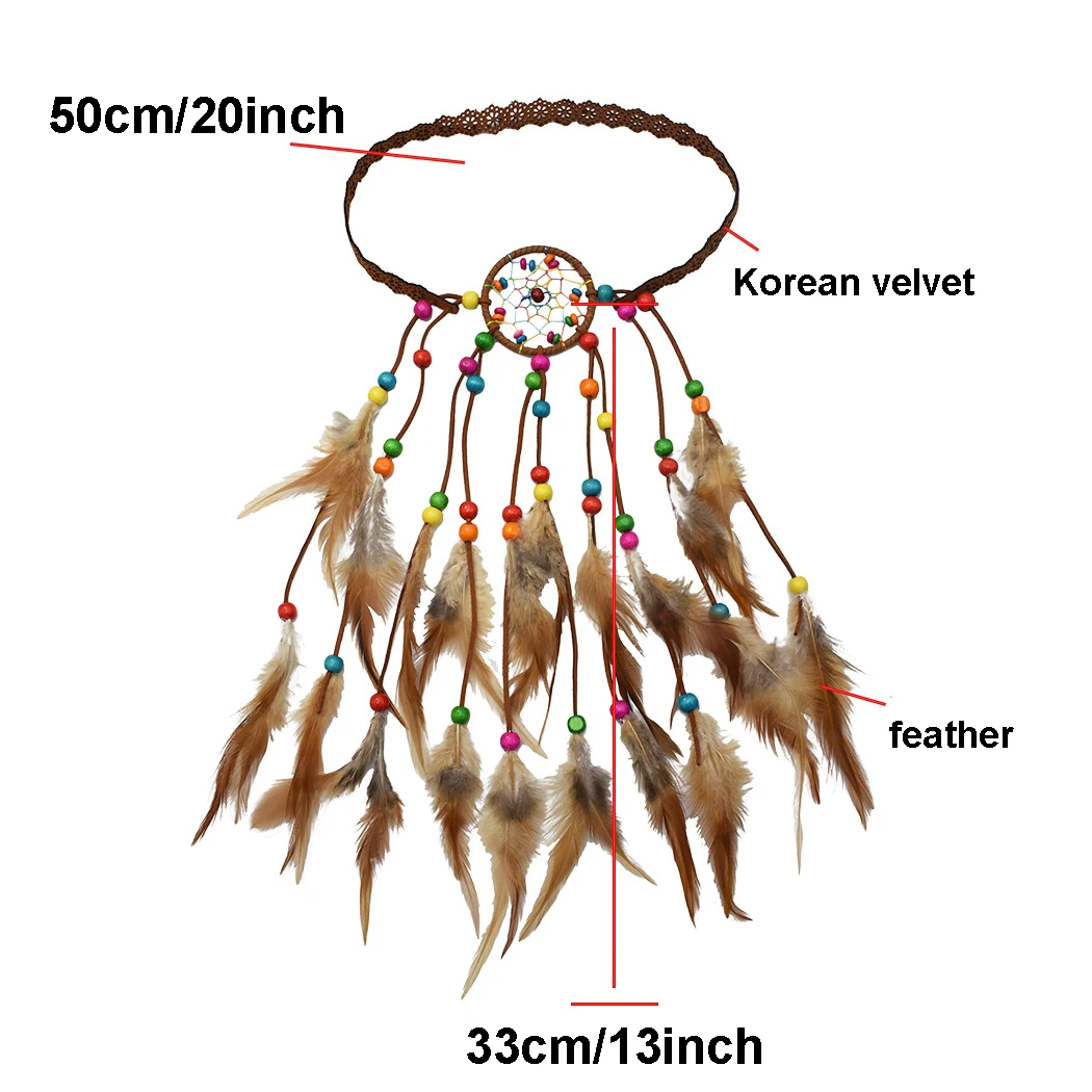 Dream Catcher Headwear Boho Feather Headband for Woman Festival Hair Accessories Peacock Feather Turban Ladies Adjust Hairband