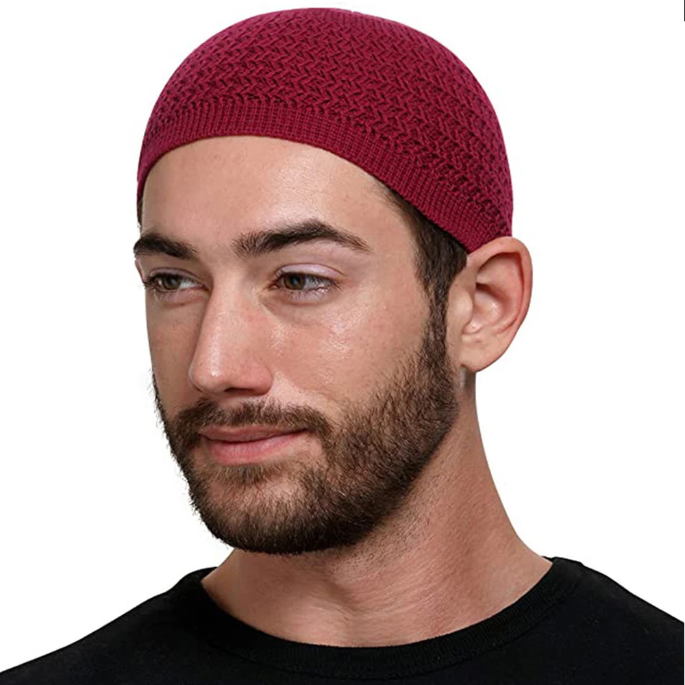 Winter Knitted Muslim Men Prayer Hats Warm Male Beanies Cap Islamic Ramadan Jewish Kippah Hat Men\'s Solid Colour Wrap Head Cap