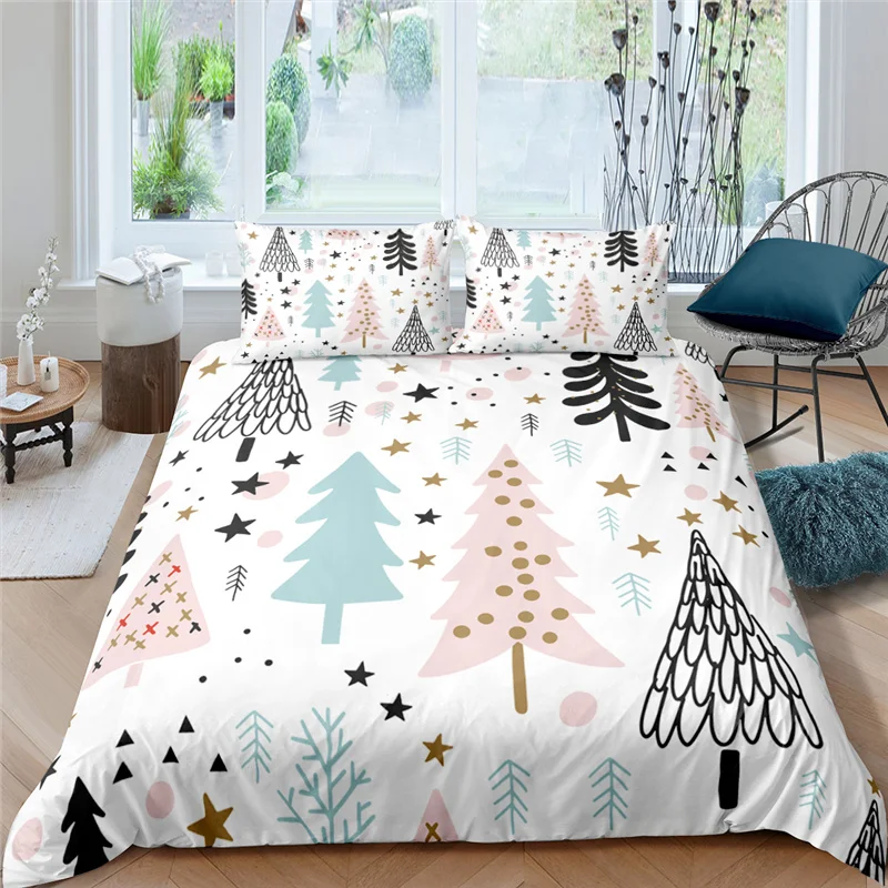 Bedding Sets Luxury 3D Christmas Tree Print 2/3Pcs Comfortable Kids Duvet Cover Pillowcase Home Textile Single/Queen/King Size