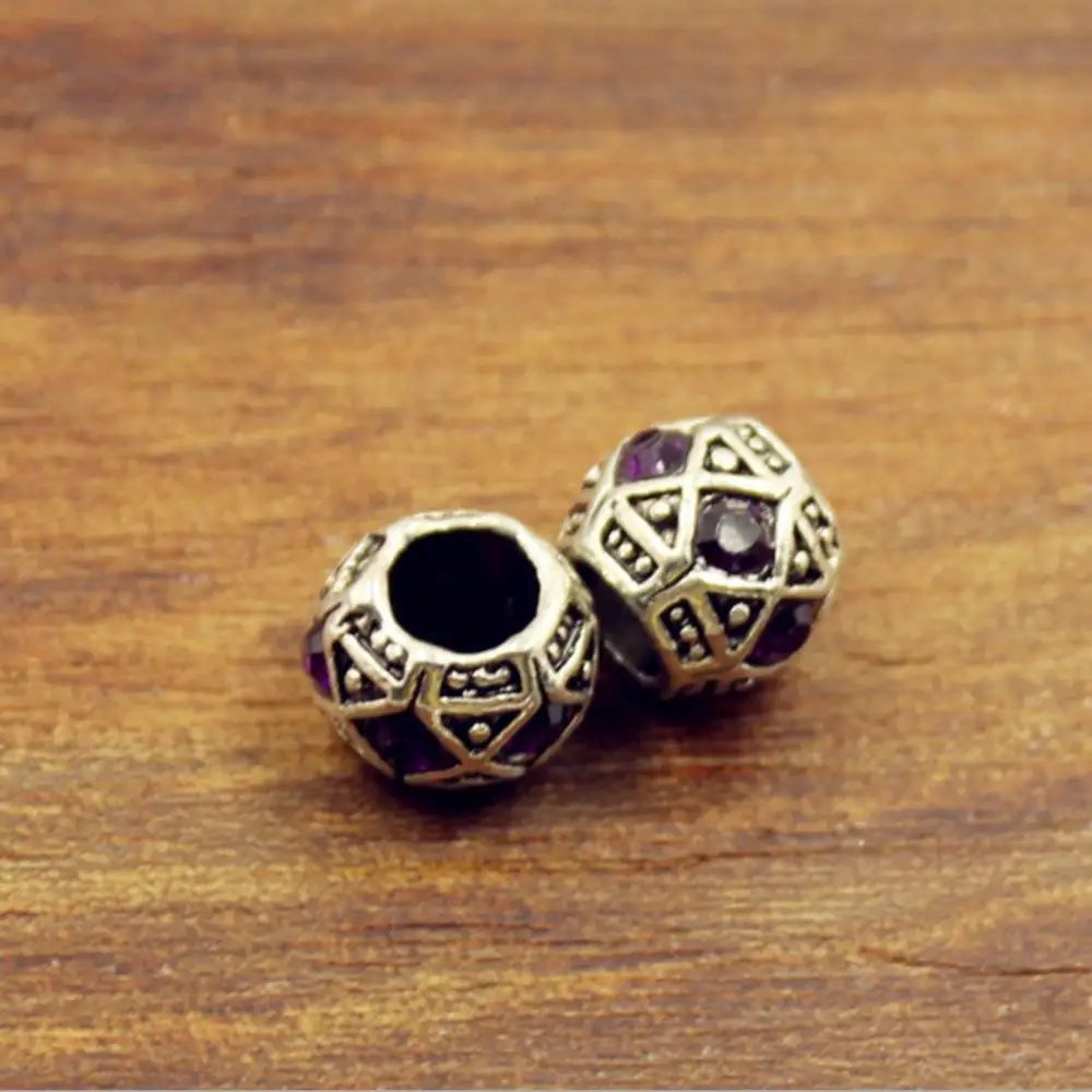Antique Silver color Rhinestones Round European 5mm Hole Big Hole Spacer Beads for DIY Jewelry Making Charms Bracelet Finding